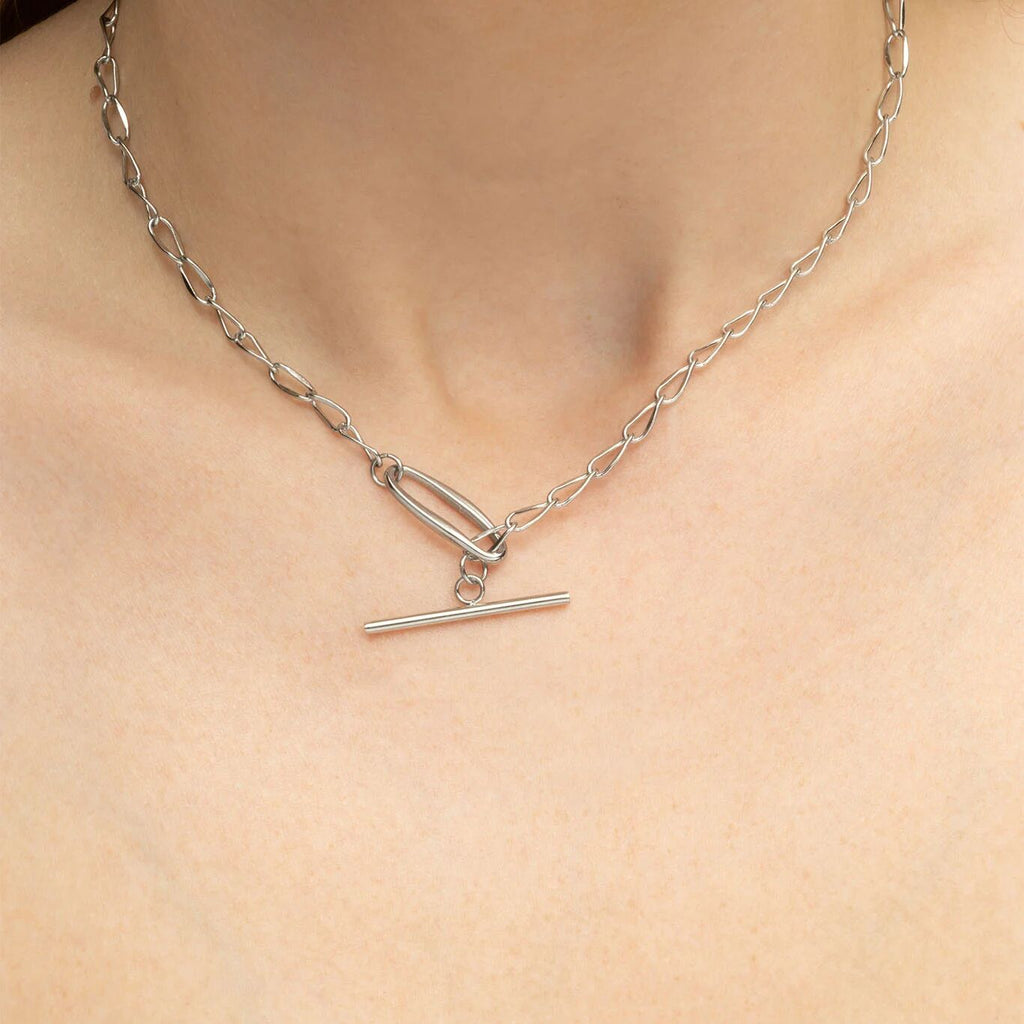 18K Gold PVD Stainless Steel Oval Link Toggle Chain Necklace- silver model