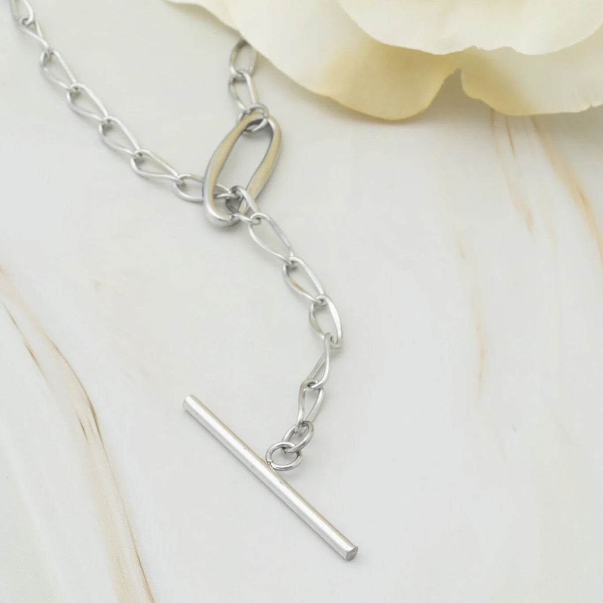 18K Gold PVD Stainless Steel Oval Link Toggle Chain Necklace- silver studio