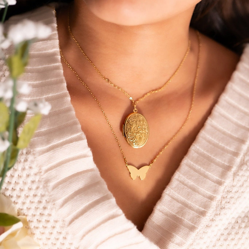 Gold Oval Locket – Textured Oval Pendant With Hidden Compartment | 18K Gold Jewelry - charm | Sunflower Soul Boutique