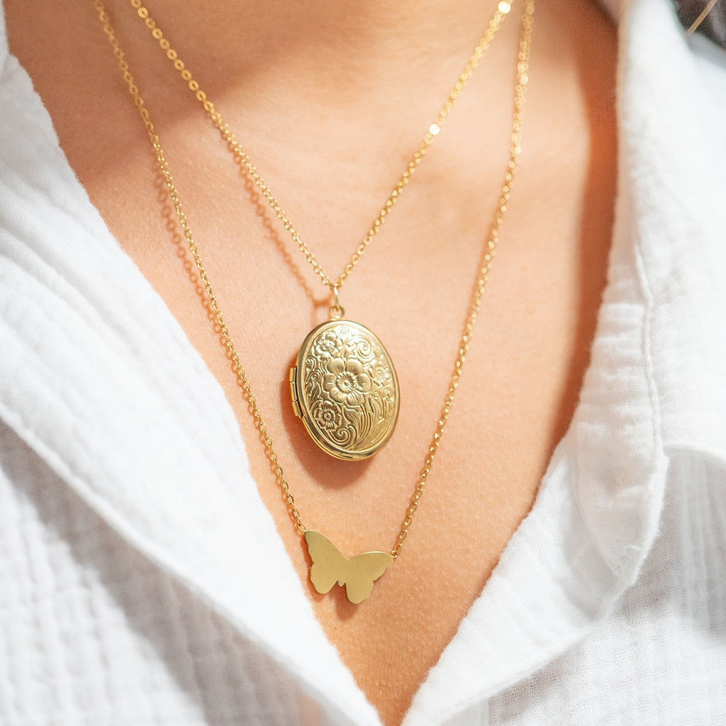 Gold Oval Locket – Textured Oval Pendant With Hidden Compartment | 18K Gold Jewelry - charm | Sunflower Soul Boutique