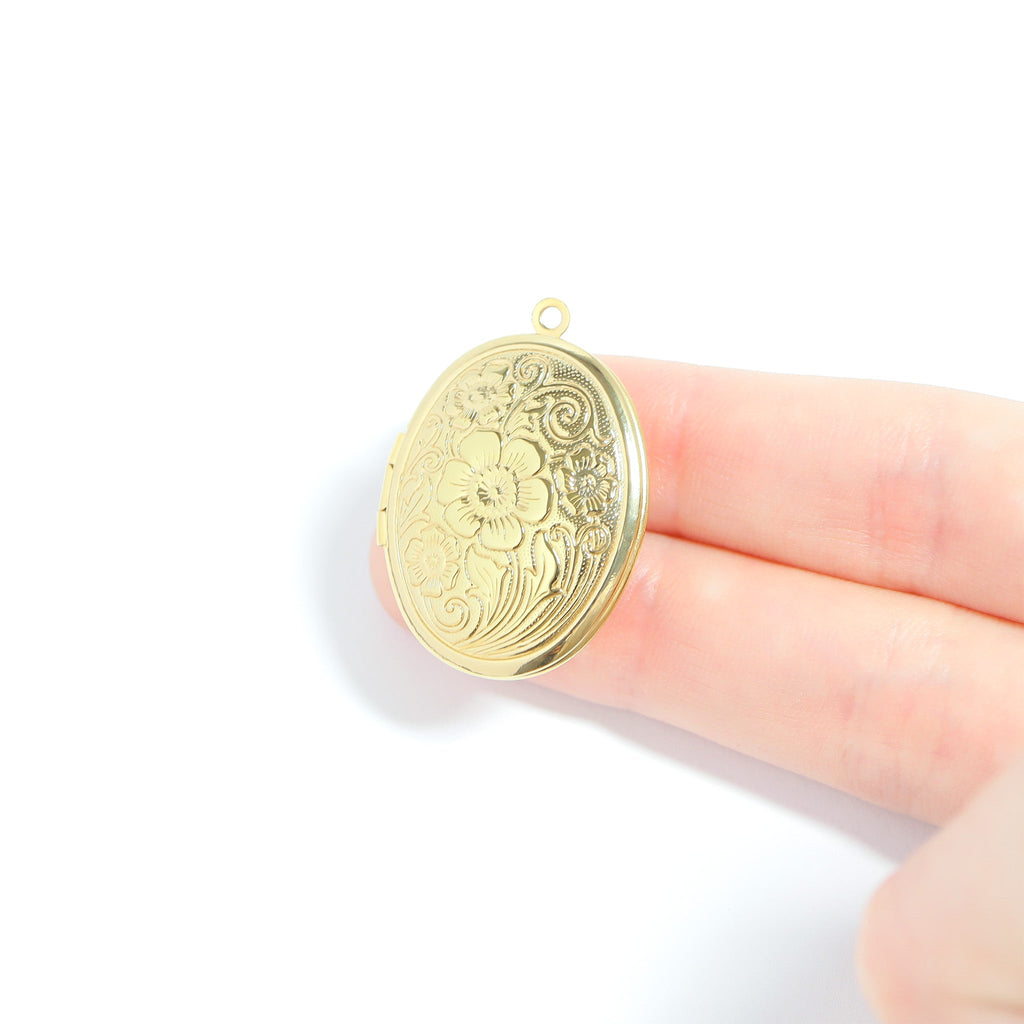 Gold Oval Locket – Textured Oval Pendant With Hidden Compartment | 18K Gold Jewelry - charm | Sunflower Soul Boutique