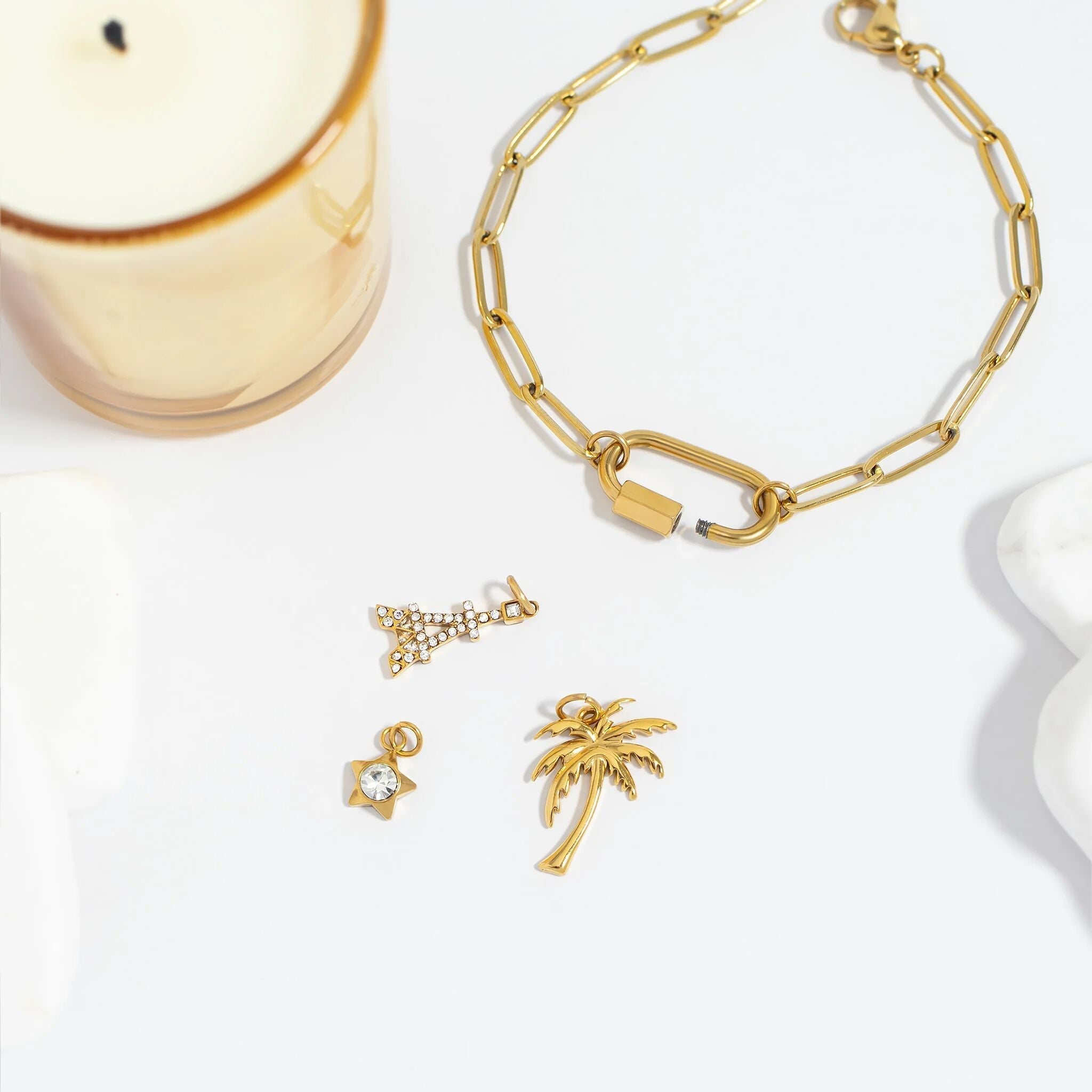 Gold Palm Tree Charm – 18K Gold PVD Stainless Steel | Hypoallergenic Pendant - Charms | Sunflower Soul Boutique