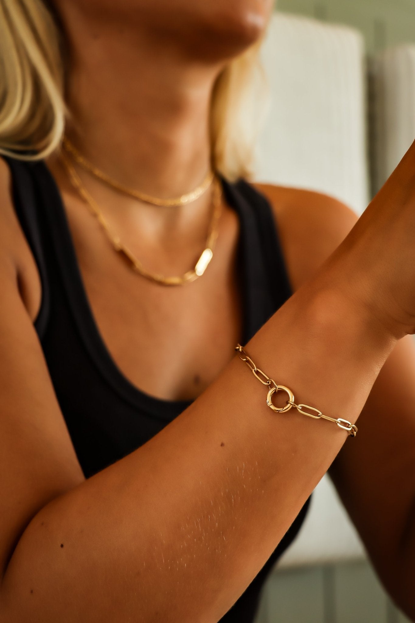 Gold Paperclip Bracelet – 18K Gold Adjustable Charm Keeper Stainless Steel Jewelry - | Sunflower Soul Boutique