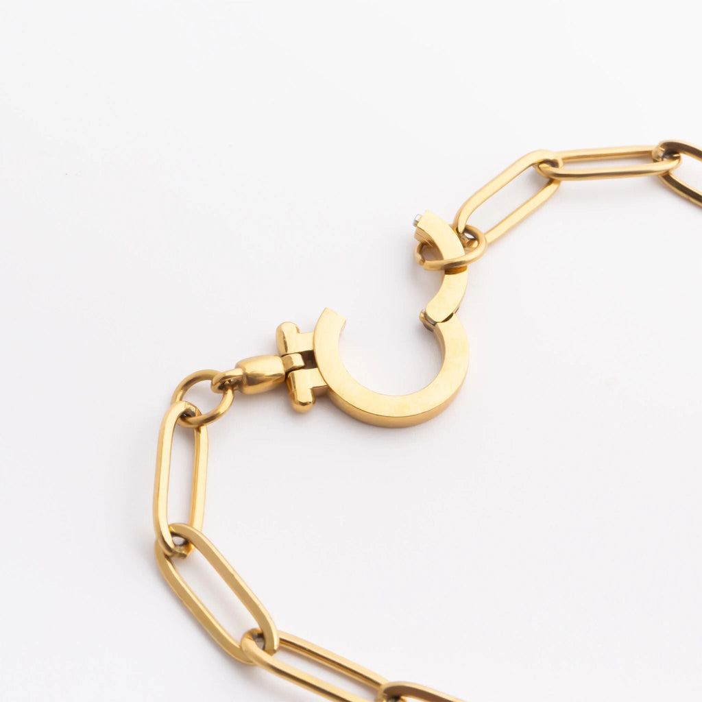 Gold Paperclip Bracelet – 18K Gold Jewelry Charm Holder With Stainless Steel Lock - Bracelets | Sunflower Soul Boutique