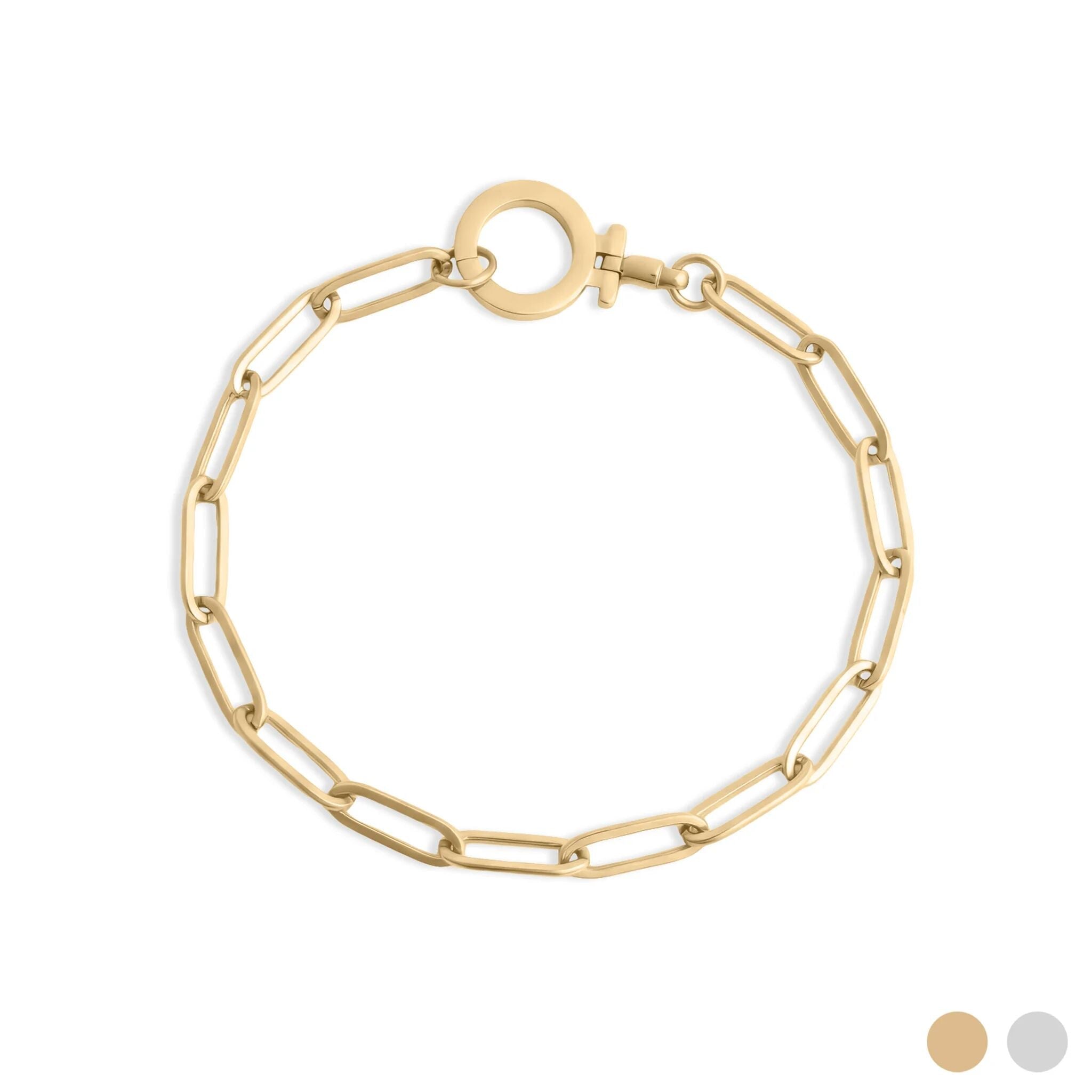 Gold Paperclip Bracelet – 18K Gold Jewelry Charm Holder With Stainless Steel Lock - Bracelets | Sunflower Soul Boutique