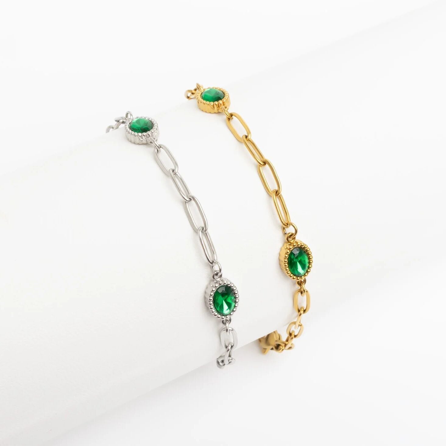 Gold Paperclip Bracelet – 18K Gold Jewelry With Emerald Stone & Stainless Steel - Bracelets | Sunflower Soul Boutique