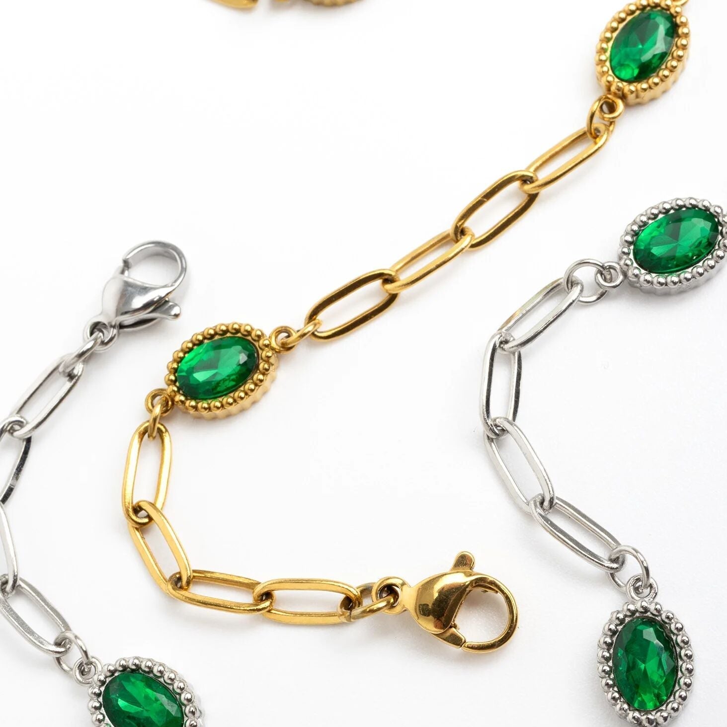 Gold Paperclip Bracelet – 18K Gold Jewelry With Emerald Stone & Stainless Steel - Bracelets | Sunflower Soul Boutique