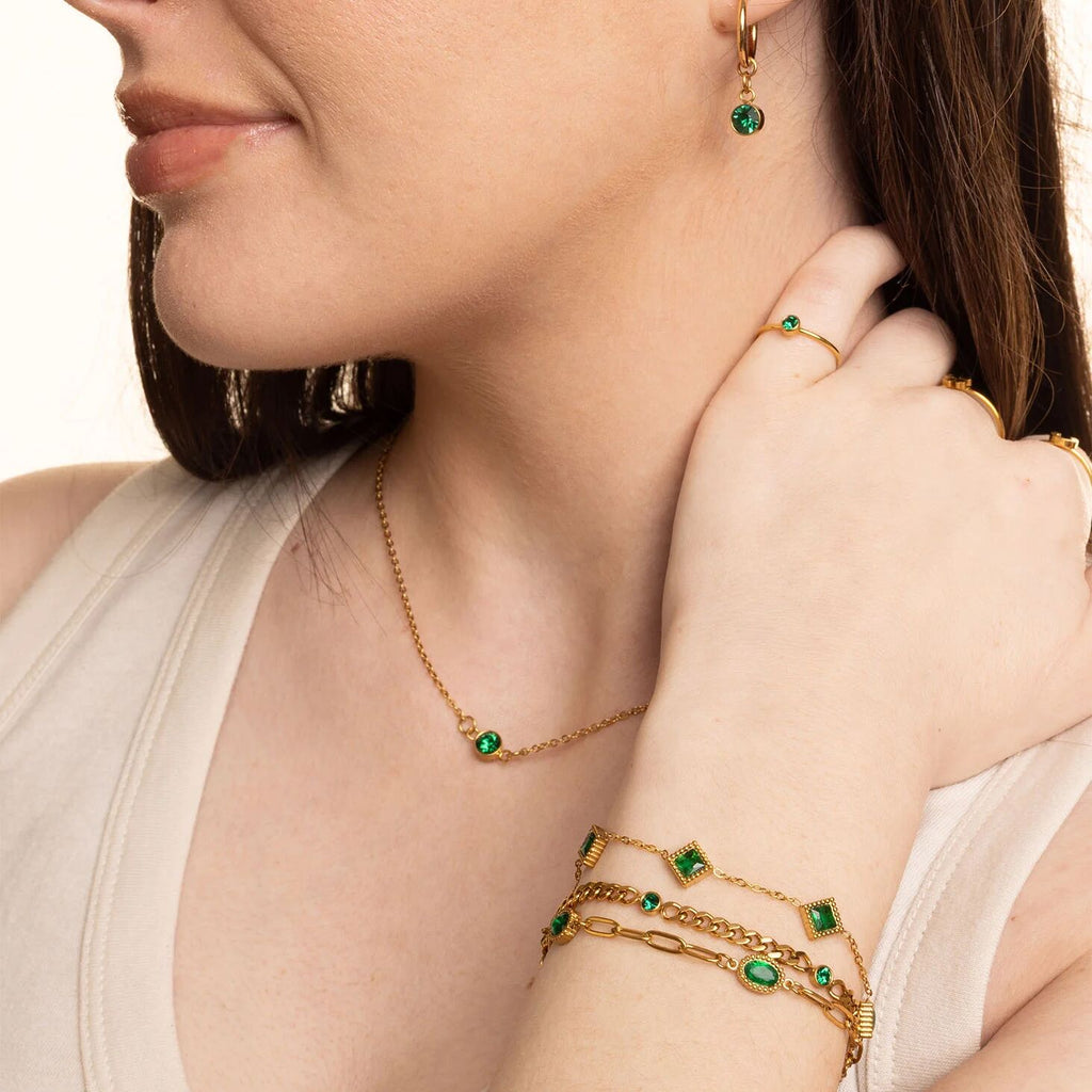 Gold Paperclip Bracelet – 18K Gold Jewelry With Emerald Stone & Stainless Steel - Bracelets | Sunflower Soul Boutique
