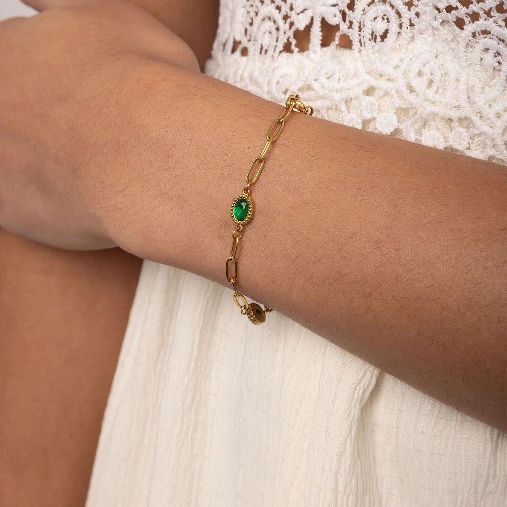 Gold Paperclip Bracelet – 18K Gold Jewelry With Emerald Stone & Stainless Steel - Bracelets | Sunflower Soul Boutique