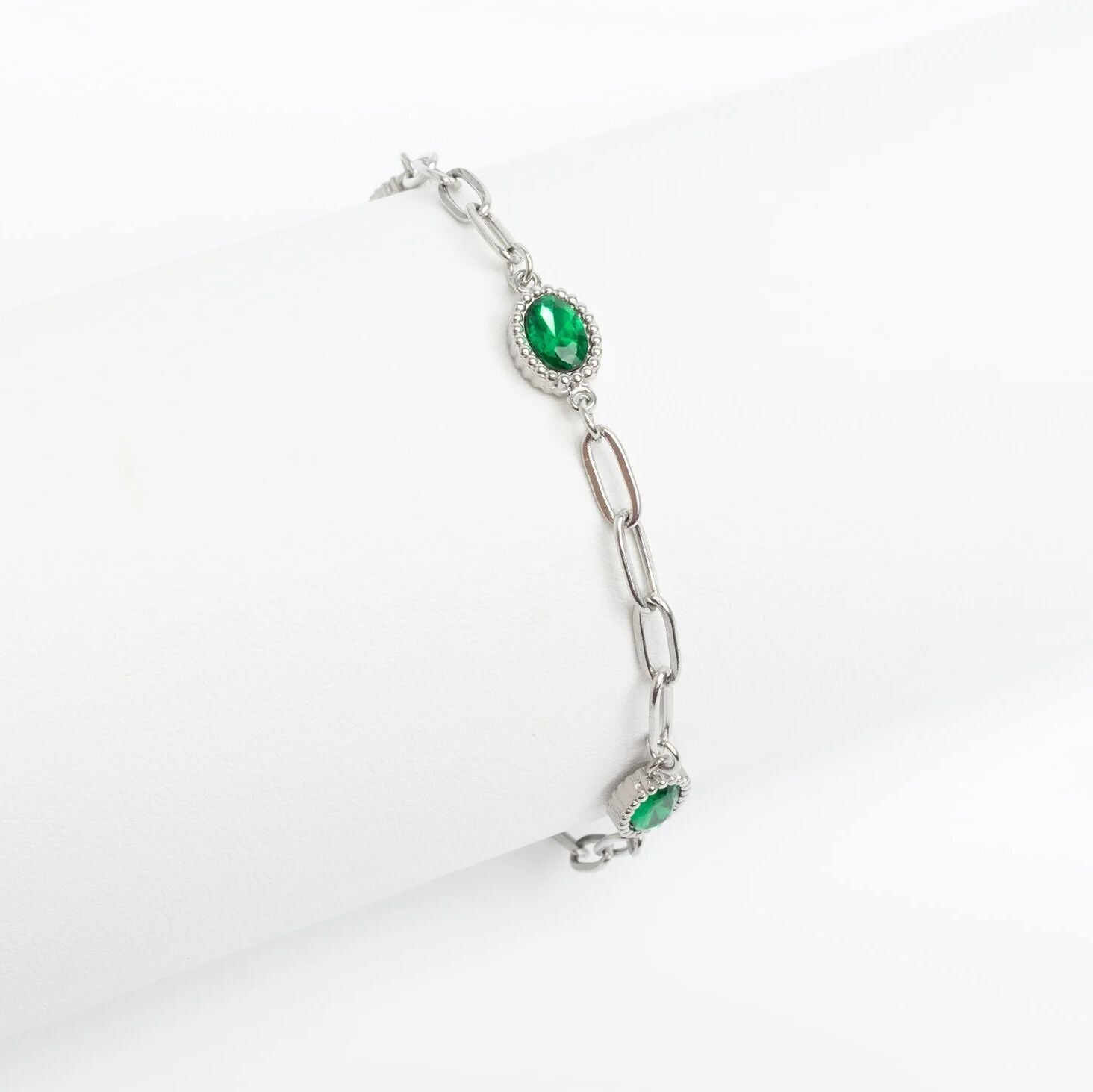 Gold Paperclip Bracelet – 18K Gold Jewelry With Emerald Stone & Stainless Steel - Bracelets | Sunflower Soul Boutique