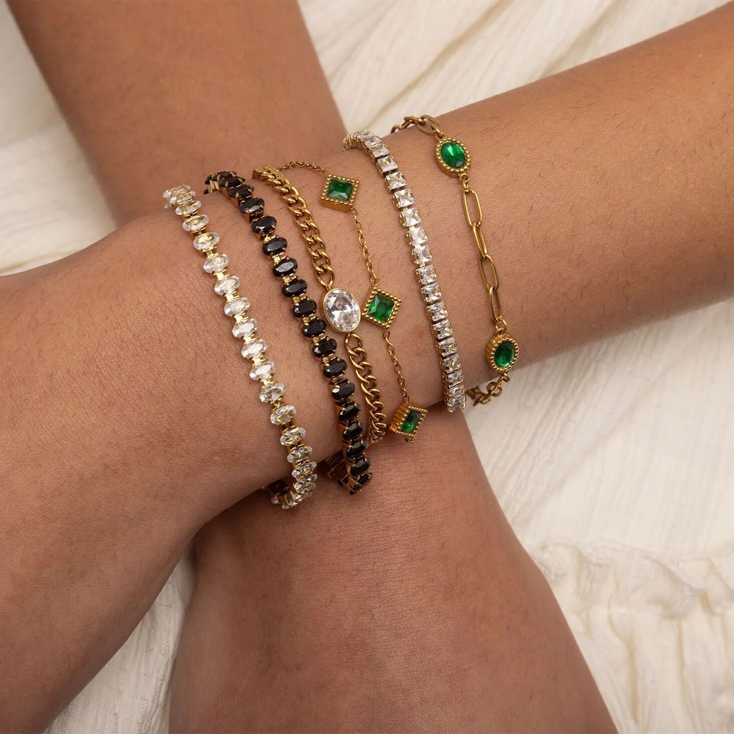 Gold Paperclip Bracelet – 18K Gold Jewelry With Emerald Stone & Stainless Steel - Bracelets | Sunflower Soul Boutique