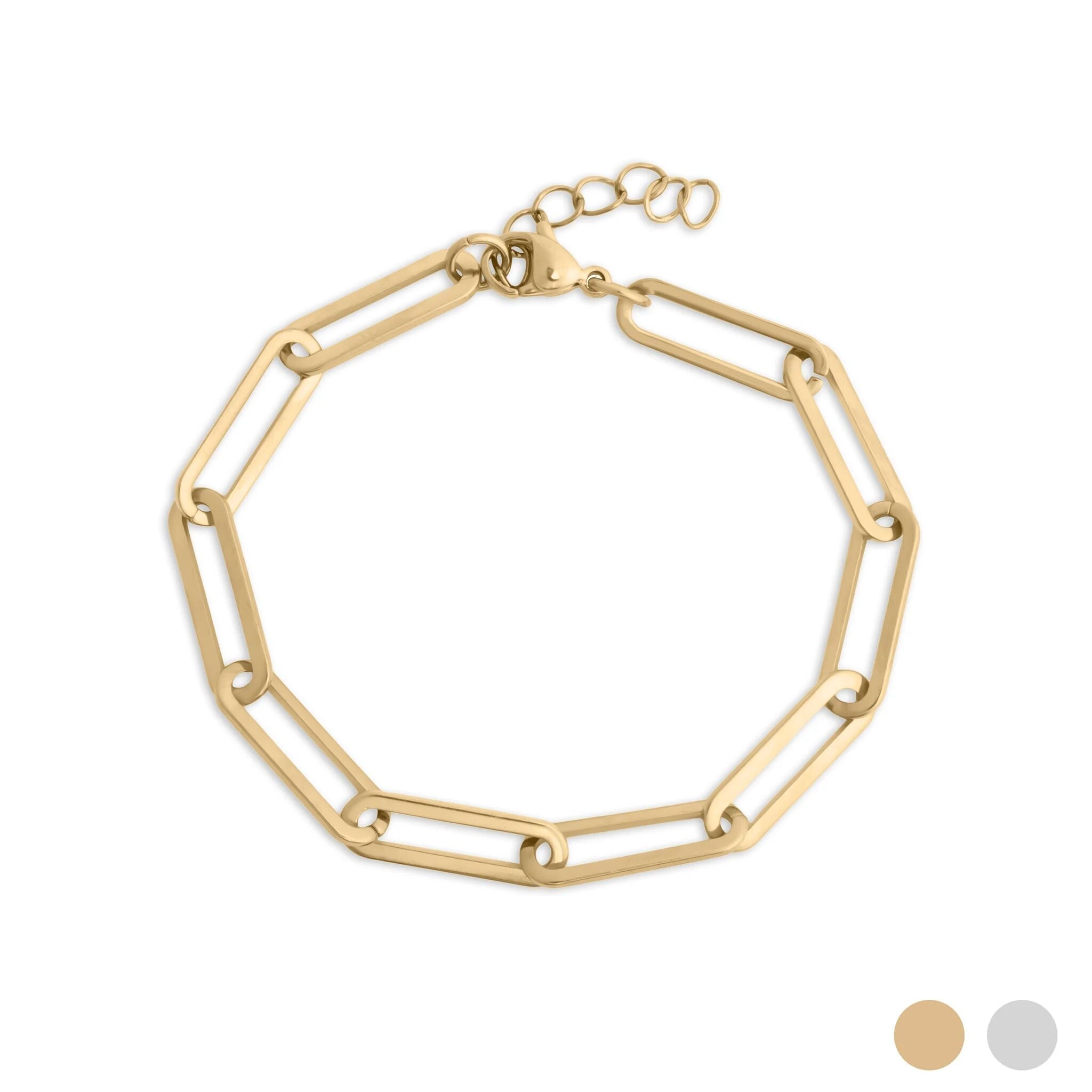 Gold Paperclip Bracelet – 18K Gold PVD Stainless Steel Long Chain, Hypoallergenic Jewelry - Bracelets | Sunflower Soul Boutique