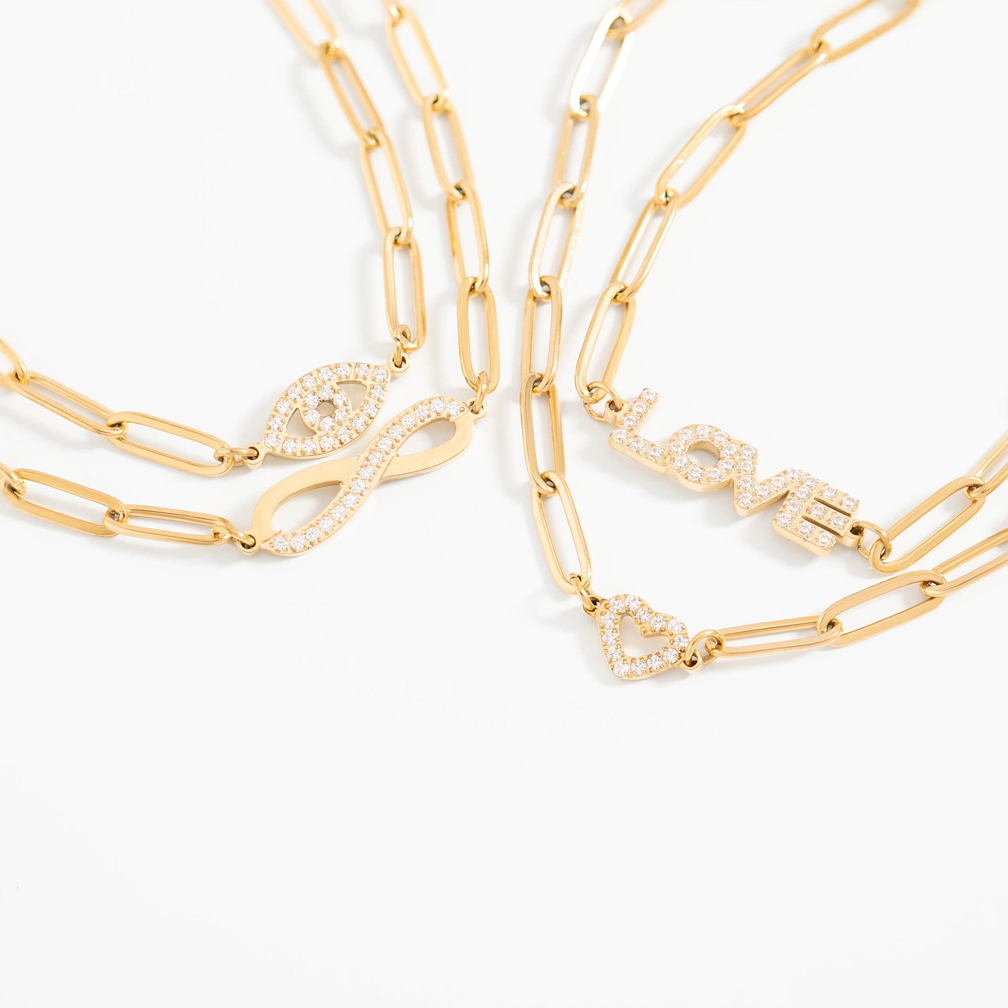 Gold Paperclip Bracelet – Adjustable 18K Gold Chain With CZ Stone Pendant - | Sunflower Soul Boutique