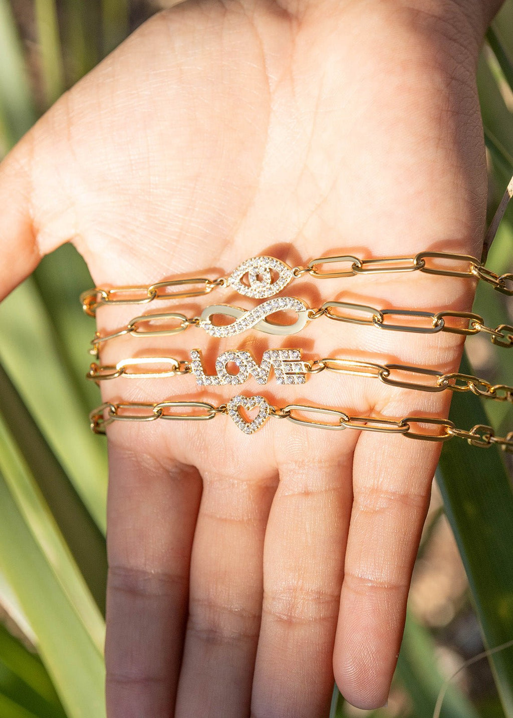 Gold Paperclip Bracelet – Adjustable 18K Gold Chain With CZ Stone Pendant - | Sunflower Soul Boutique