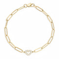 Gold Paperclip Bracelet – Adjustable Chain With Heart Charm & Sparkling Stone - | Sunflower Soul Boutique