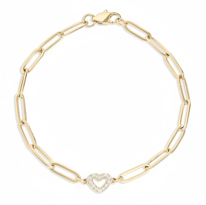 Gold Paperclip Bracelet – Adjustable Chain With Heart Charm & Sparkling Stone - | Sunflower Soul Boutique