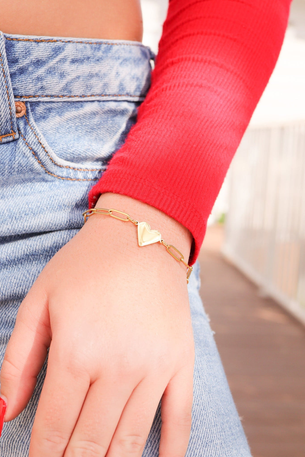 Gold Paperclip Bracelet – Adjustable Heart Charm Stainless Steel Jewelry Gift - Bracelets | Sunflower Soul Boutique