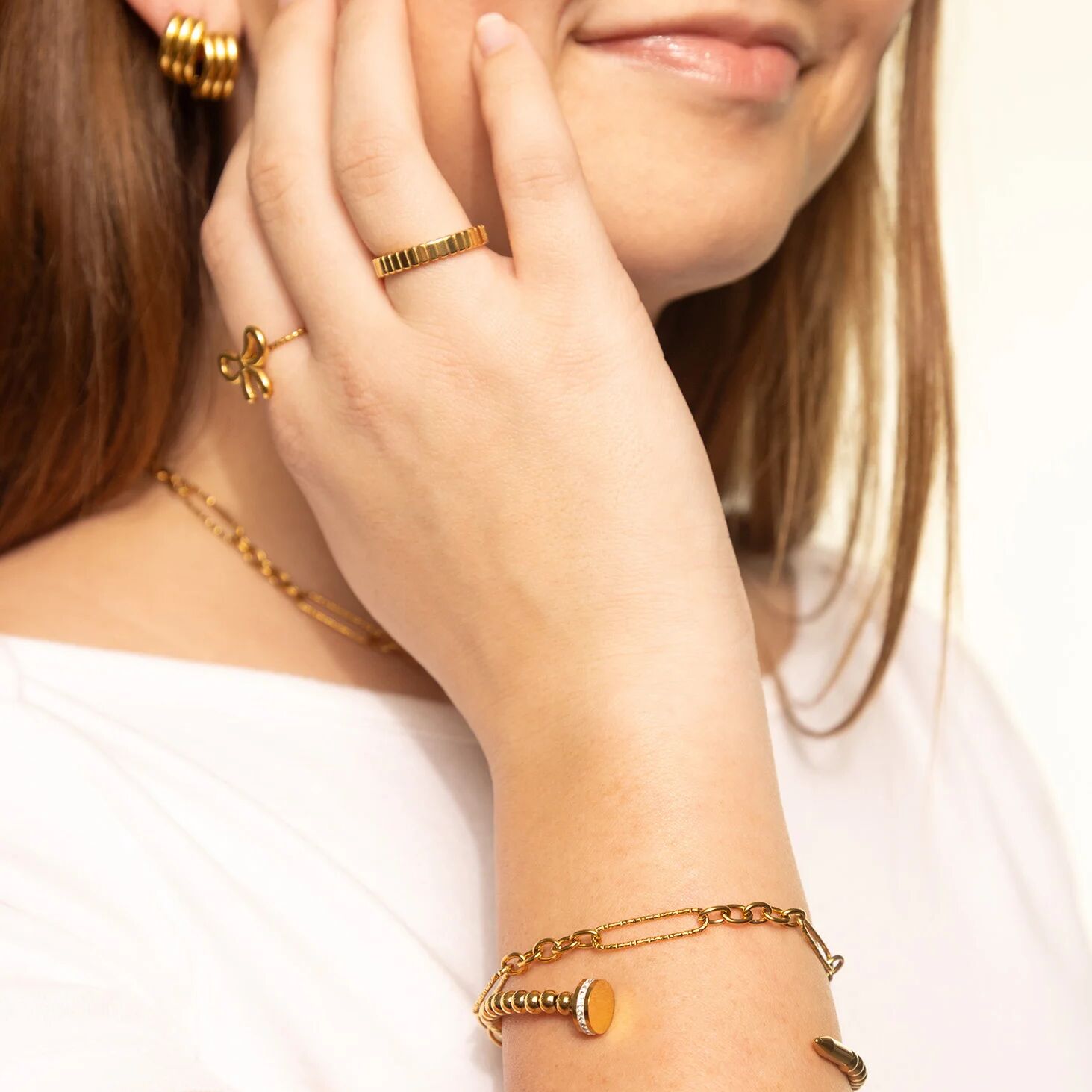 Gold Paperclip Bracelet – Adjustable Stainless Steel Textured Chain Jewelry - Bracelets | Sunflower Soul Boutique
