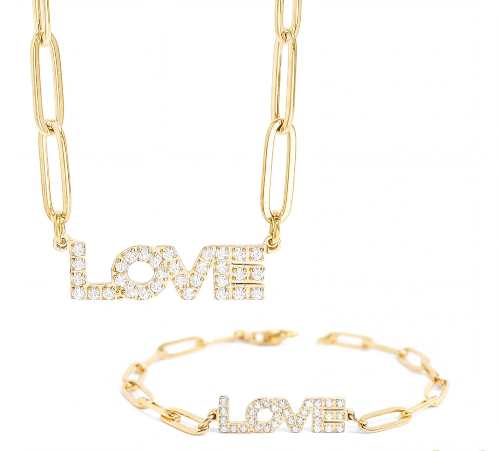 Gold Paperclip Chain – Adjustable 18K Gold Necklace & Love Charm Bracelet Set - Jewelry Sets | Sunflower Soul Boutique