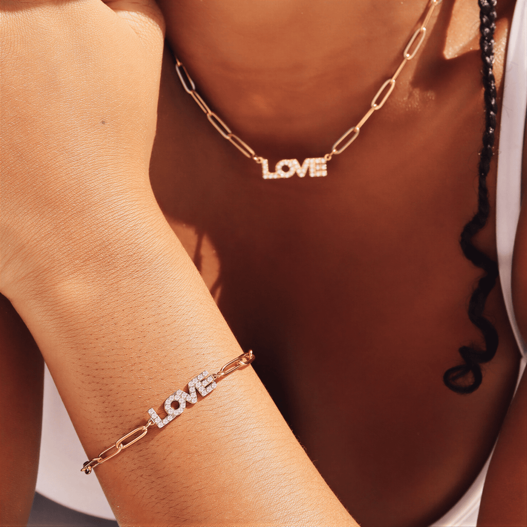 Gold Paperclip Chain – Adjustable 18K Gold Necklace & Love Charm Bracelet Set - Jewelry Sets | Sunflower Soul Boutique