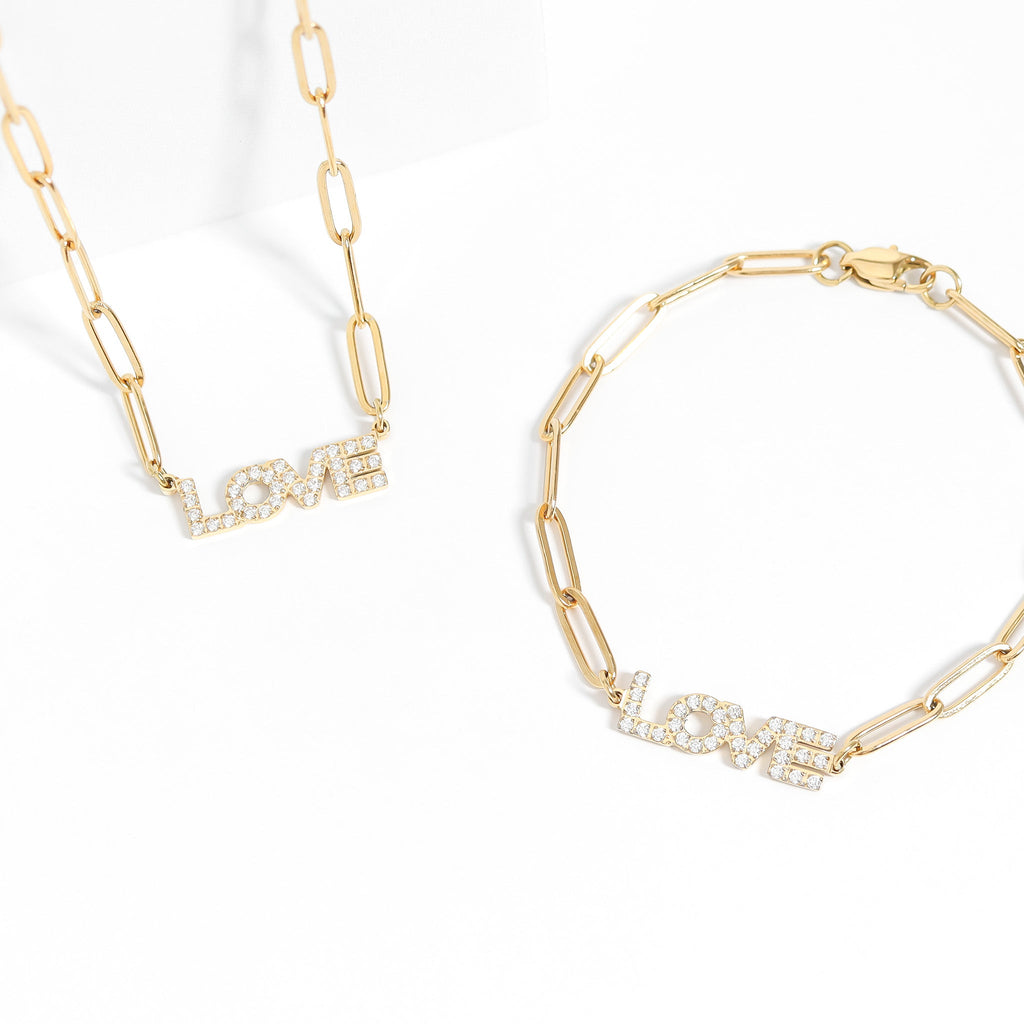 Gold Paperclip Chain – Adjustable 18K Gold Necklace & Love Charm Bracelet Set - Jewelry Sets | Sunflower Soul Boutique