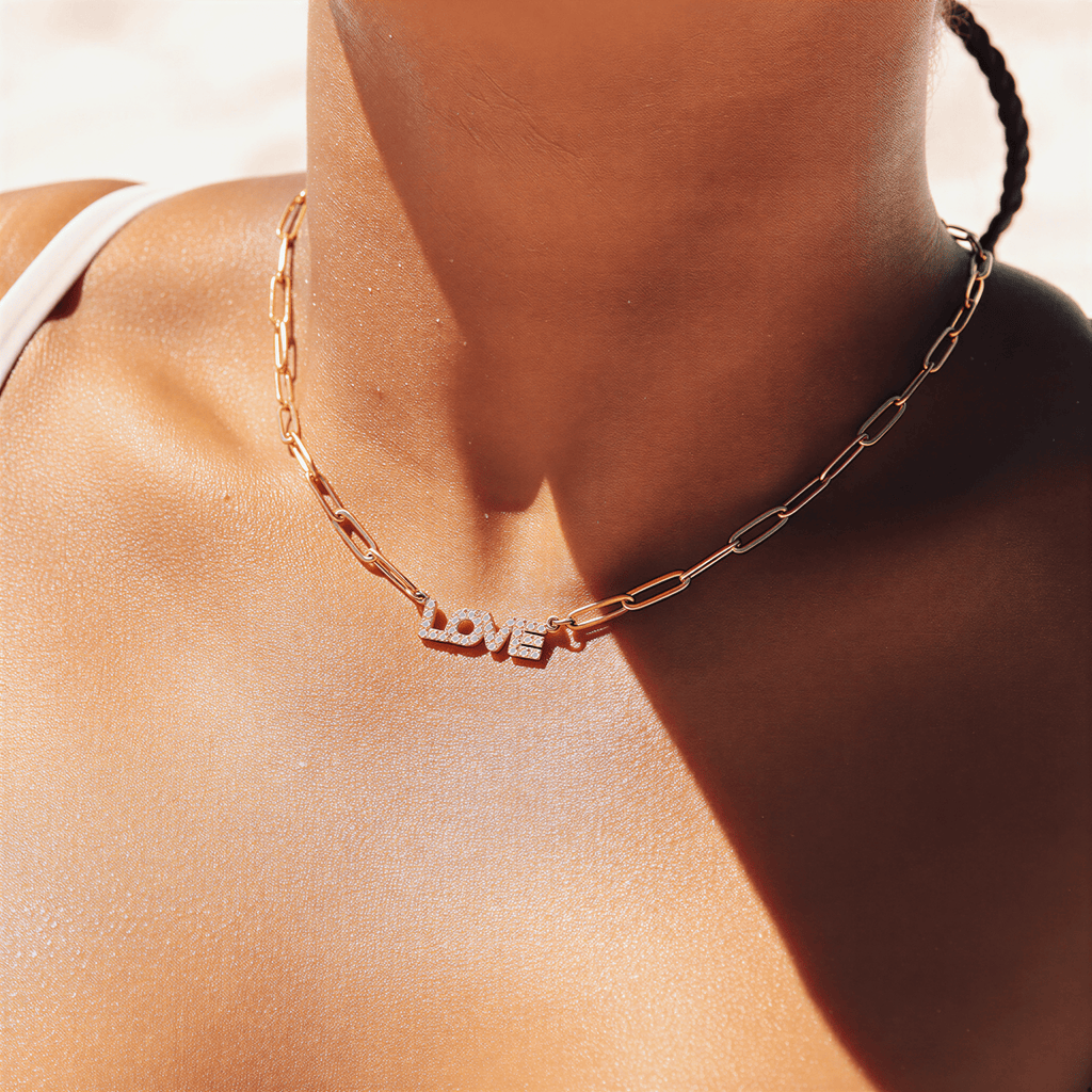 Gold Paperclip Chain – Adjustable 18K Gold Necklace & Love Charm Bracelet Set - Jewelry Sets | Sunflower Soul Boutique