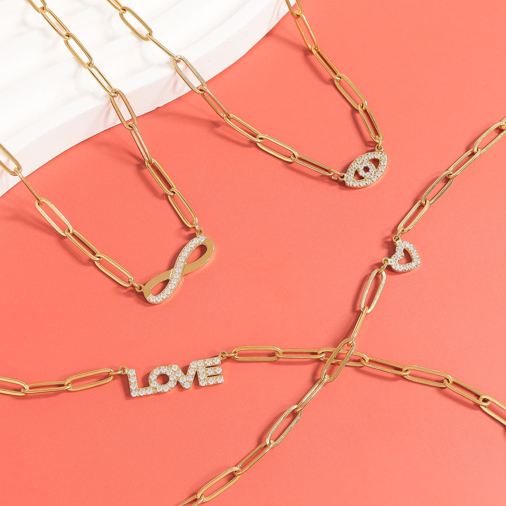 Gold Paperclip Chain Set – 18K Gold Necklace & Stone Heart Charm Gift - Jewelry Sets | Sunflower Soul Boutique