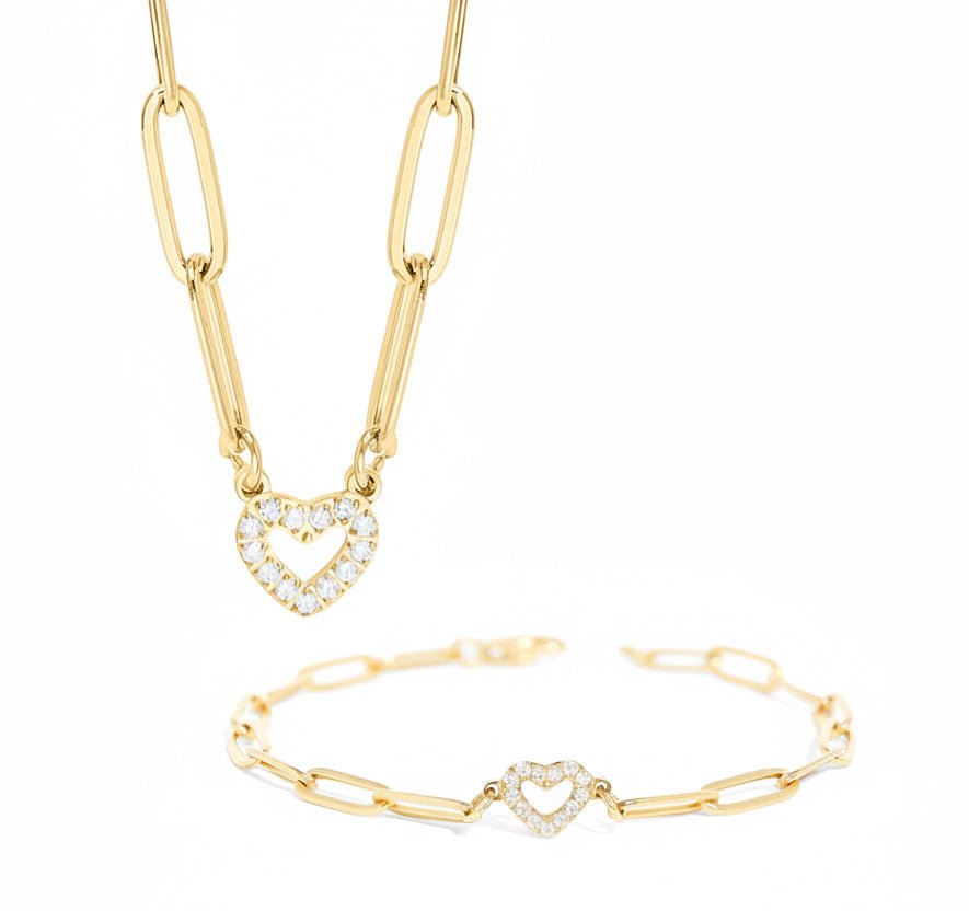 Gold Paperclip Chain Set – 18K Gold Necklace & Stone Heart Charm Gift - Jewelry Sets | Sunflower Soul Boutique