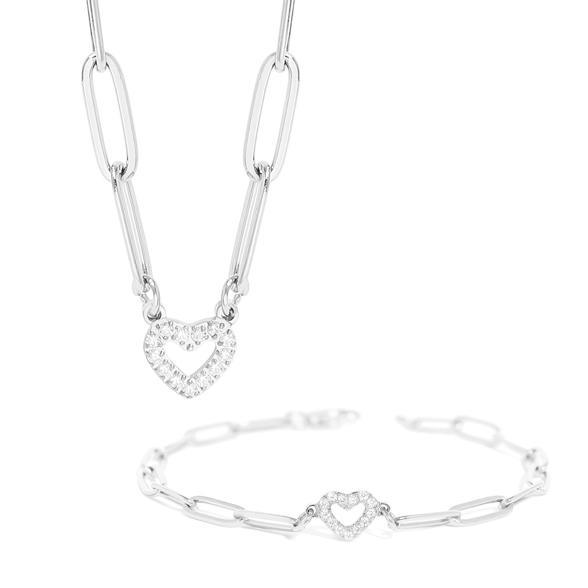 Gold Paperclip Chain Set – 18K Gold Necklace & Stone Heart Charm Gift - Jewelry Sets | Sunflower Soul Boutique