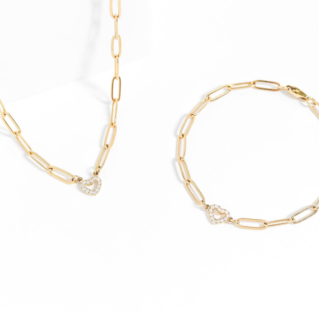 Gold Paperclip Chain Set – 18K Gold Necklace & Stone Heart Charm Gift - Jewelry Sets | Sunflower Soul Boutique