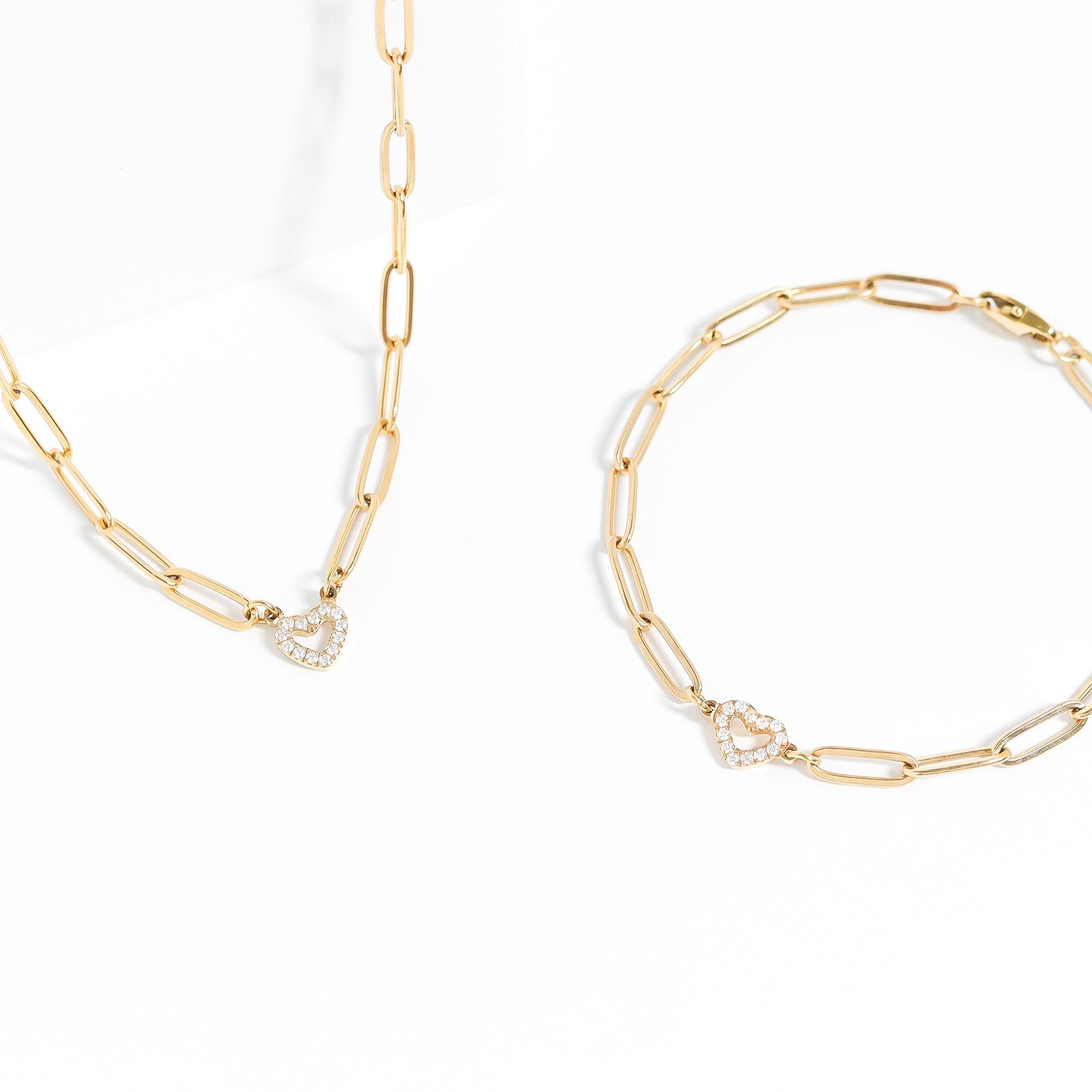Gold Paperclip Chain Set – 18K Gold Necklace & Stone Heart Charm Gift - Jewelry Sets | Sunflower Soul Boutique