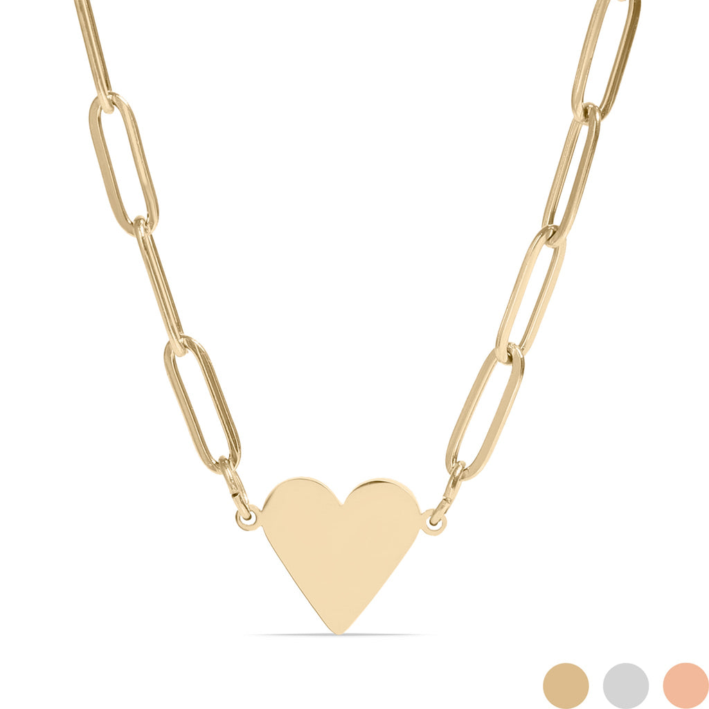 Gold Paperclip Necklace – 18 Inch Chain | Stainless Steel Heart Pendant - Necklaces | Sunflower Soul Boutique