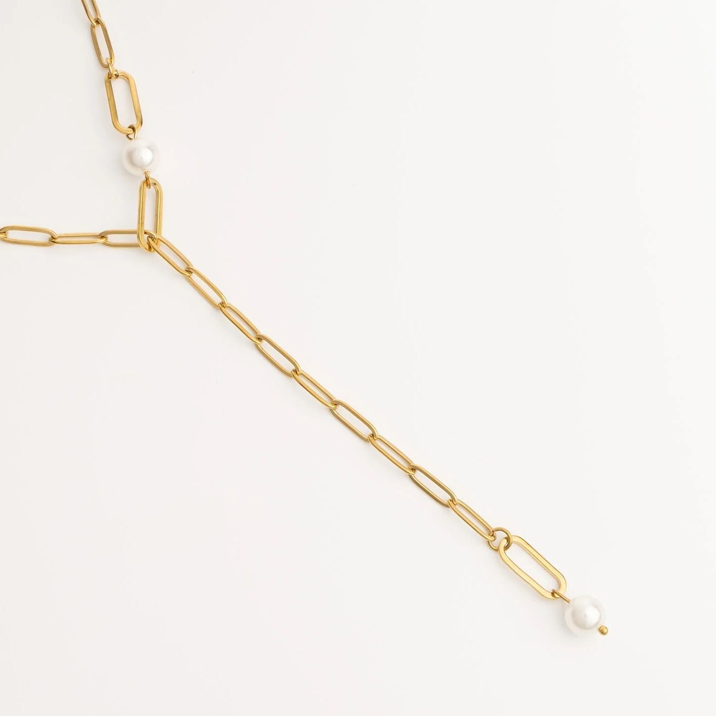 Gold Paperclip Necklace – 18K Gold Jewelry | Freshwater Pearl & Y Shaped Chain - Necklaces | Sunflower Soul Boutique