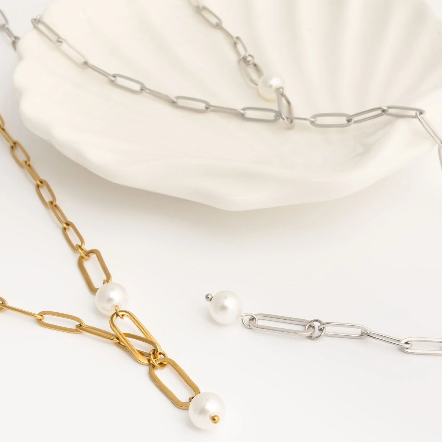 Gold Paperclip Necklace – 18K Gold Jewelry | Freshwater Pearl & Y Shaped Chain - Necklaces | Sunflower Soul Boutique