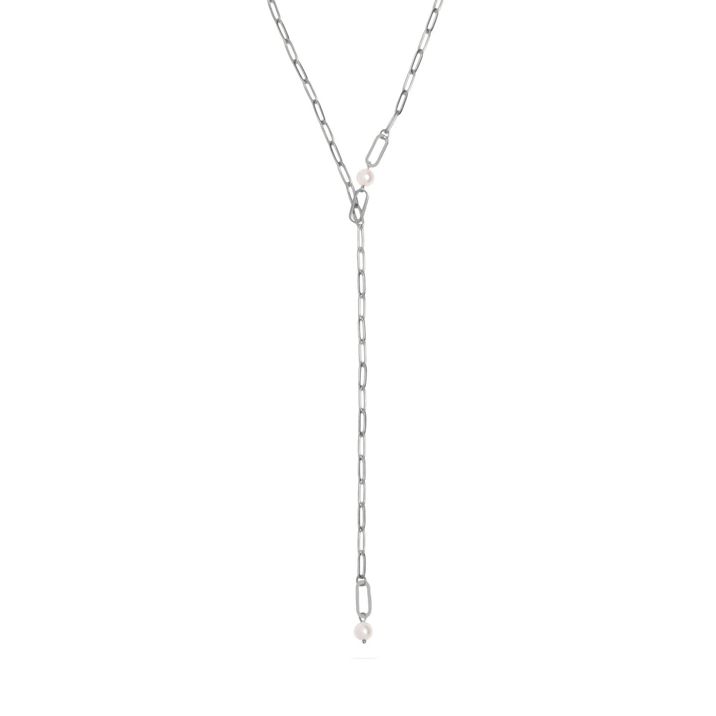 Gold Paperclip Necklace – 18K Gold Jewelry | Freshwater Pearl & Y Shaped Chain - Necklaces | Sunflower Soul Boutique