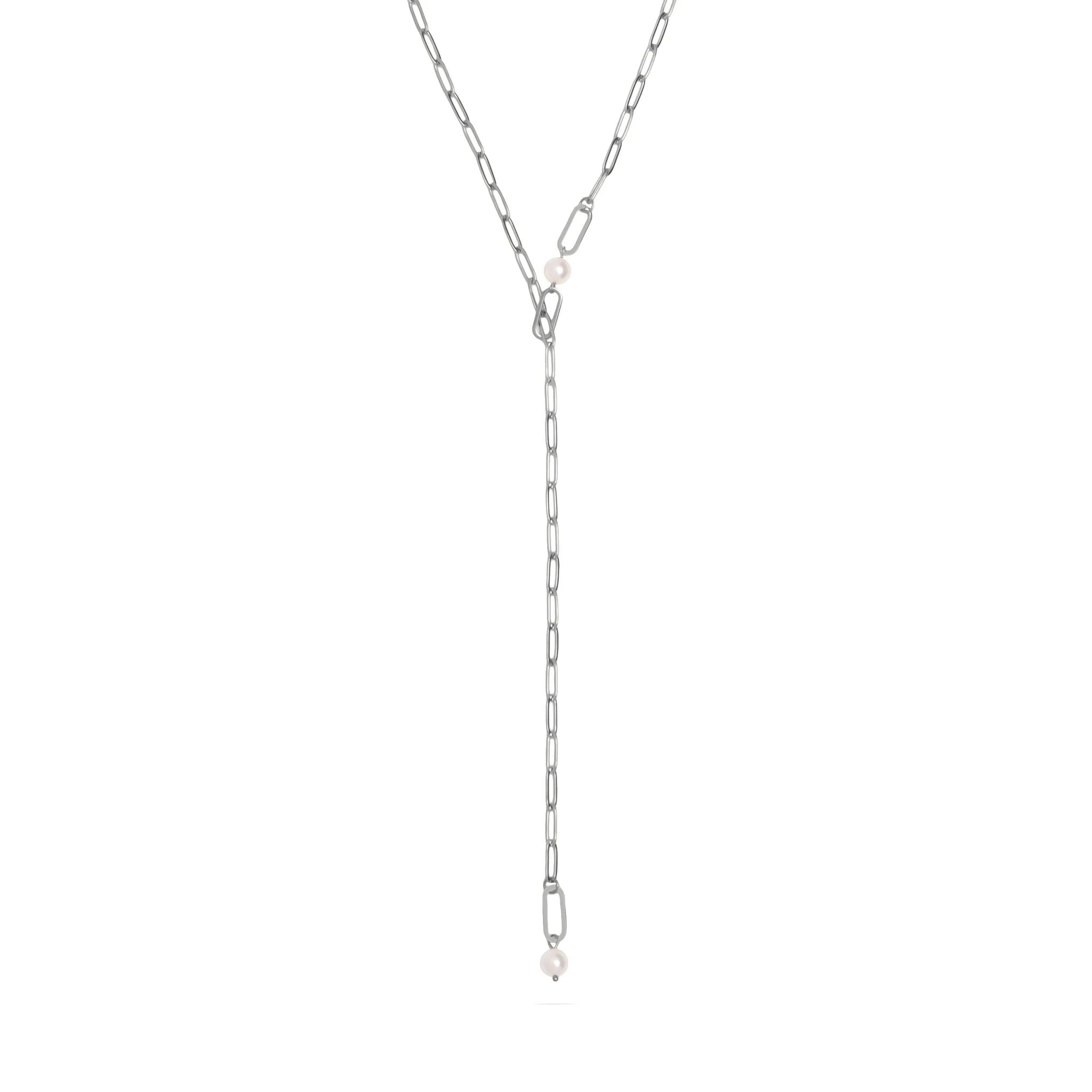 Gold Paperclip Necklace – 18K Gold Jewelry | Freshwater Pearl & Y Shaped Chain - Necklaces | Sunflower Soul Boutique