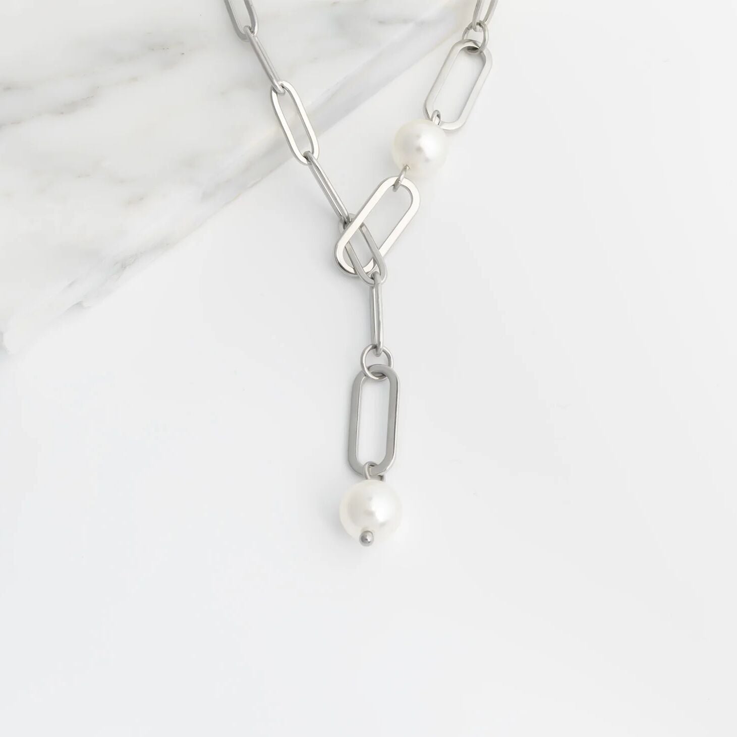 Gold Paperclip Necklace – 18K Gold Jewelry | Freshwater Pearl & Y Shaped Chain - Necklaces | Sunflower Soul Boutique