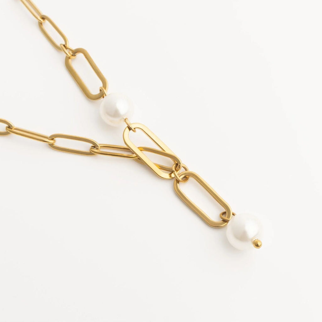Gold Paperclip Necklace – 18K Gold Jewelry | Freshwater Pearl & Y Shaped Chain - Necklaces | Sunflower Soul Boutique