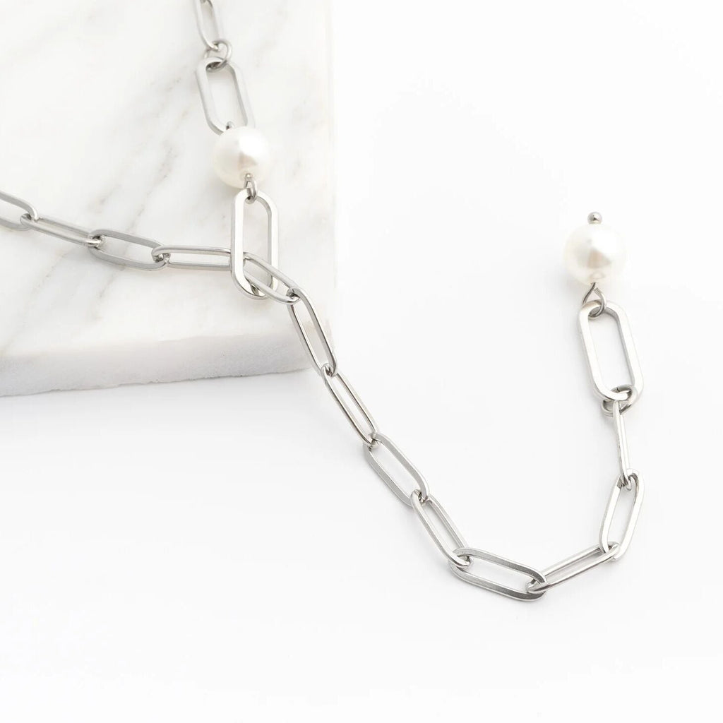 Gold Paperclip Necklace – 18K Gold Jewelry | Freshwater Pearl & Y Shaped Chain - Necklaces | Sunflower Soul Boutique