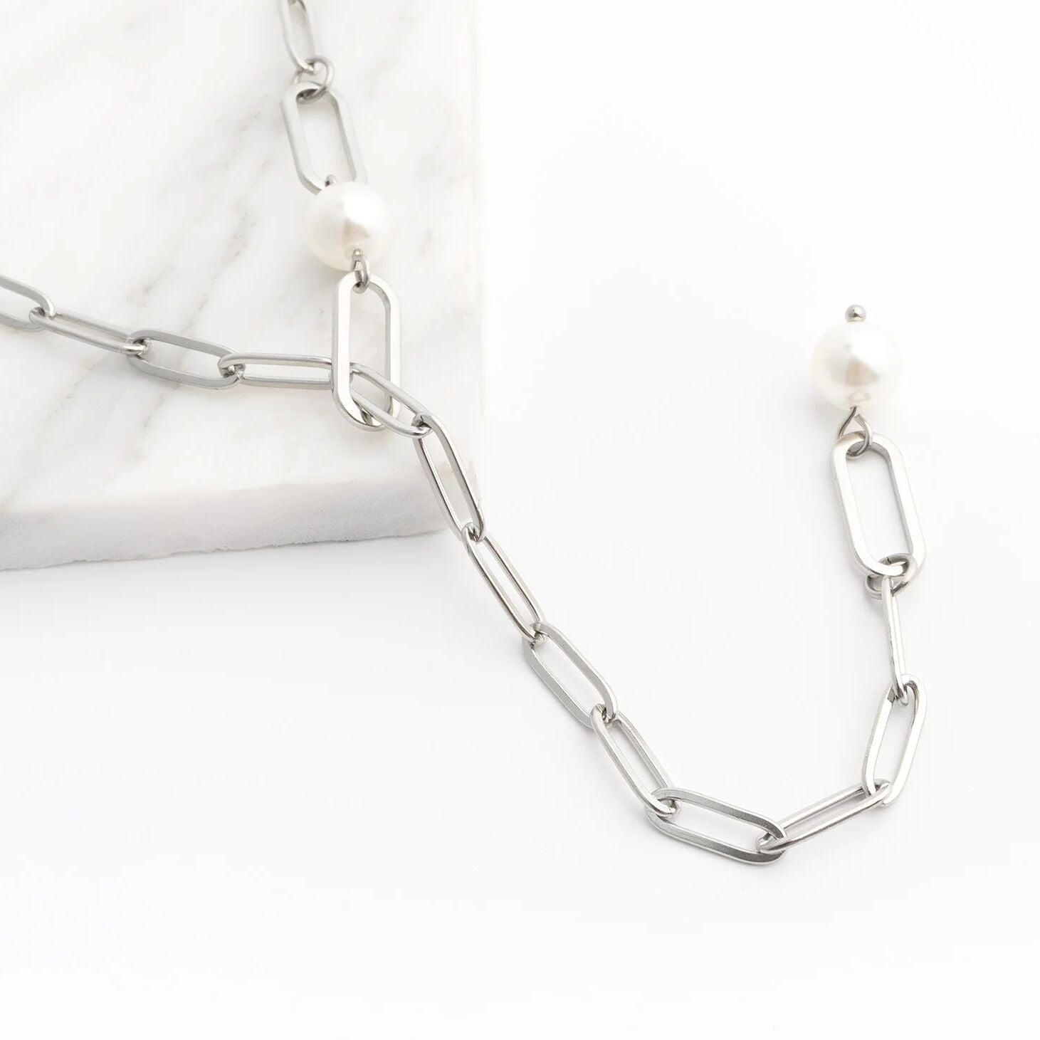Gold Paperclip Necklace – 18K Gold Jewelry | Freshwater Pearl & Y Shaped Chain - Necklaces | Sunflower Soul Boutique
