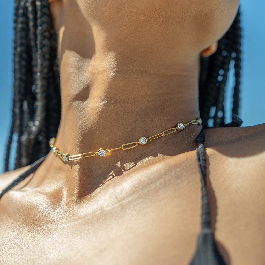 Gold Paperclip Necklace – 18K Gold Plated Stainless Steel Chain with Crystals - Chain | Sunflower Soul Boutique