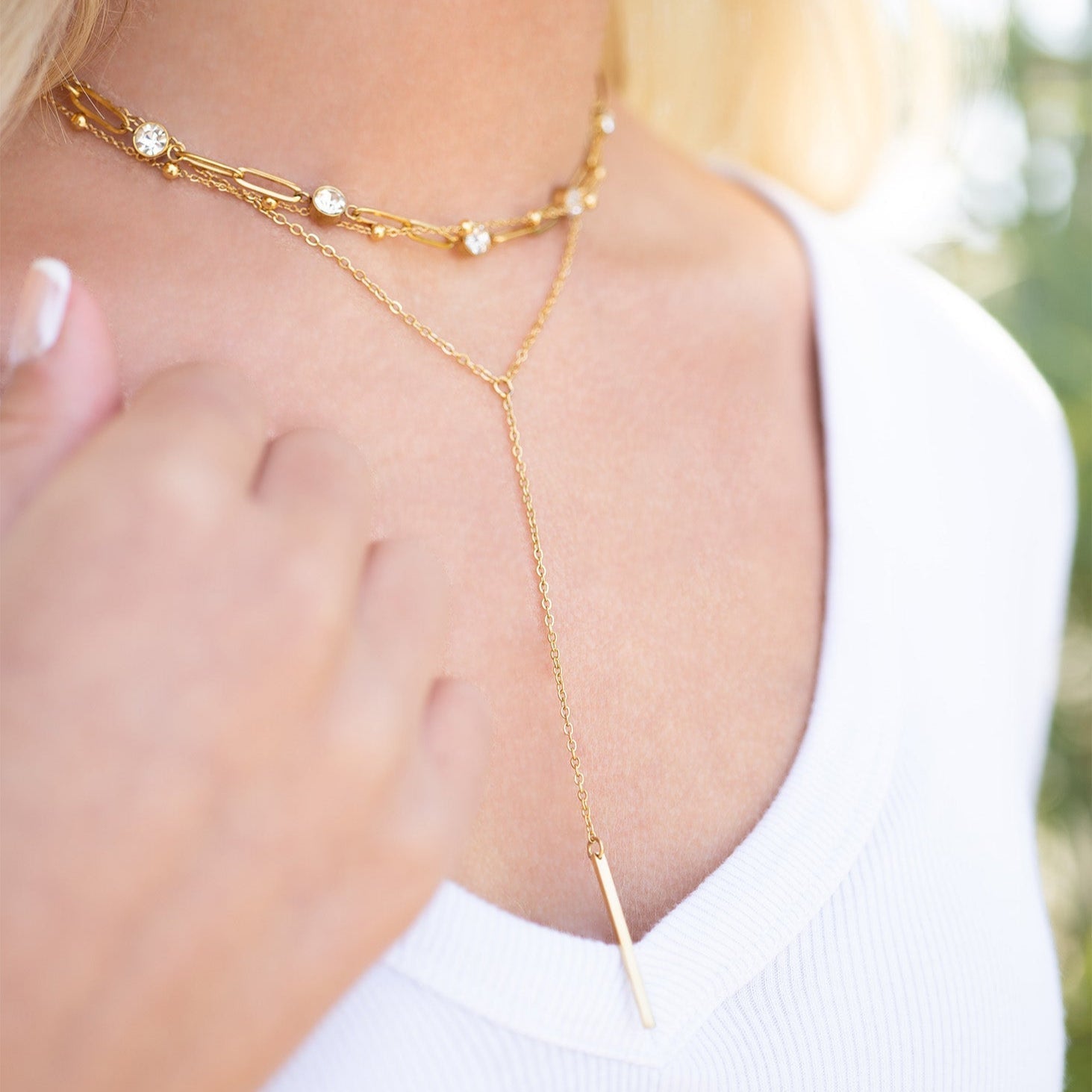 Gold Paperclip Necklace – 18K Gold Plated Stainless Steel Chain with Crystals - Chain | Sunflower Soul Boutique