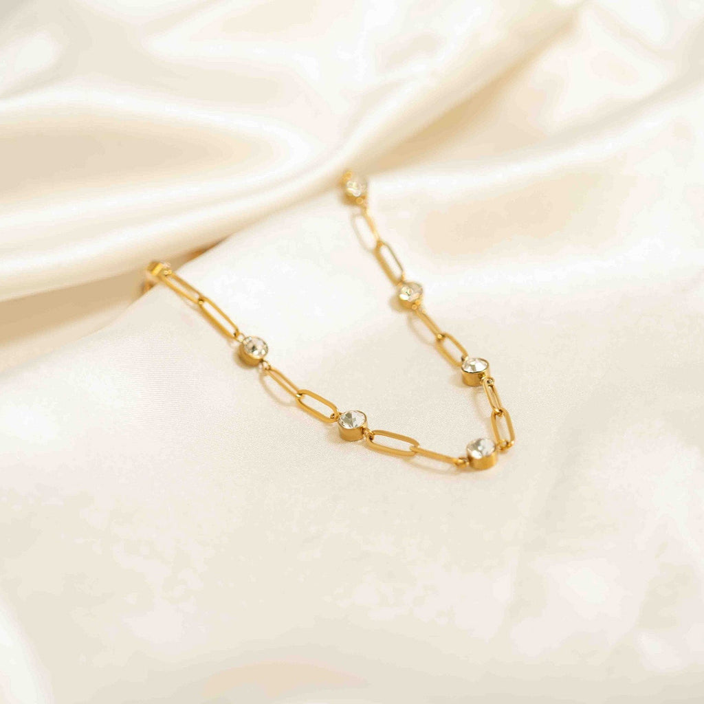 Gold Paperclip Necklace – 18K Gold Plated Stainless Steel Chain with Crystals - Chain | Sunflower Soul Boutique
