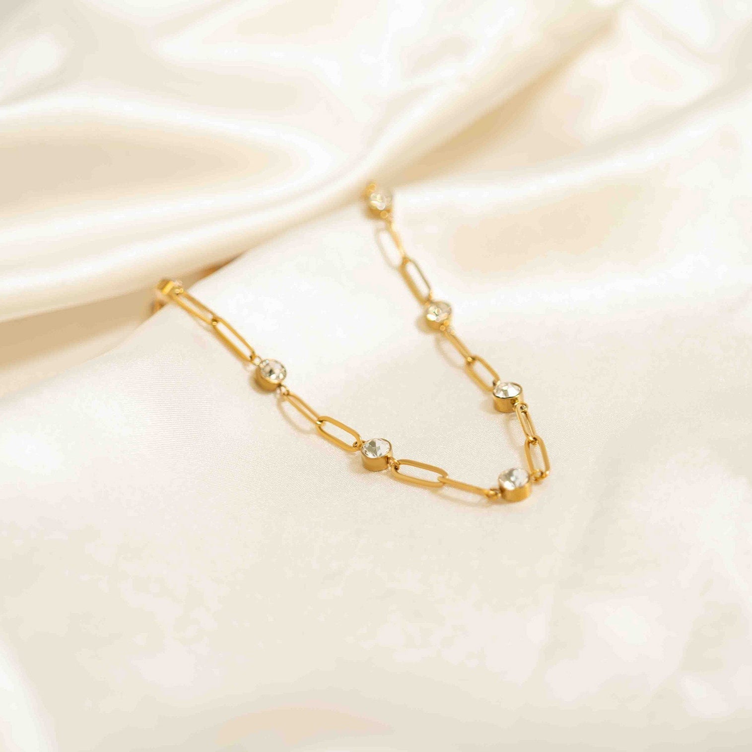 Gold Paperclip Necklace – 18K Gold Plated Stainless Steel Chain with Crystals - Chain | Sunflower Soul Boutique