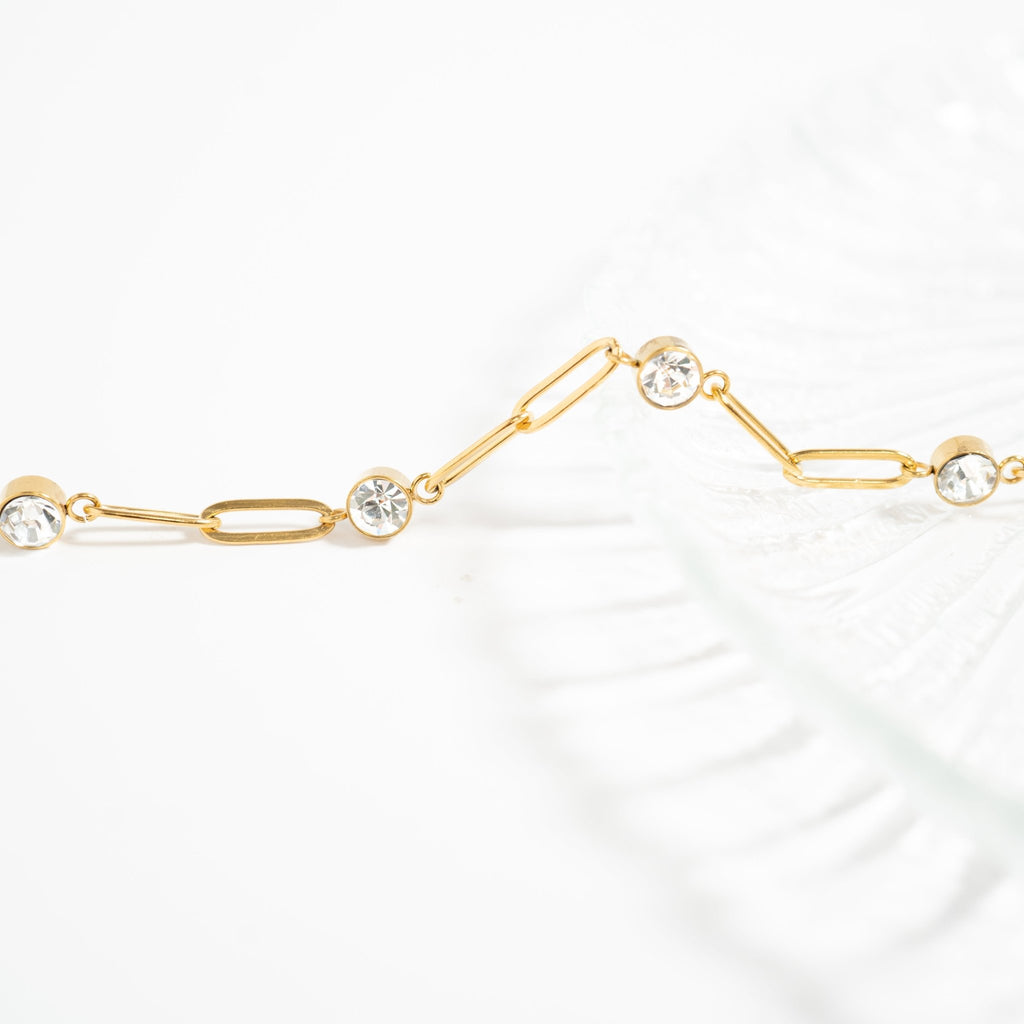 Gold Paperclip Necklace – 18K Gold Plated Stainless Steel Chain with Crystals - Chain | Sunflower Soul Boutique