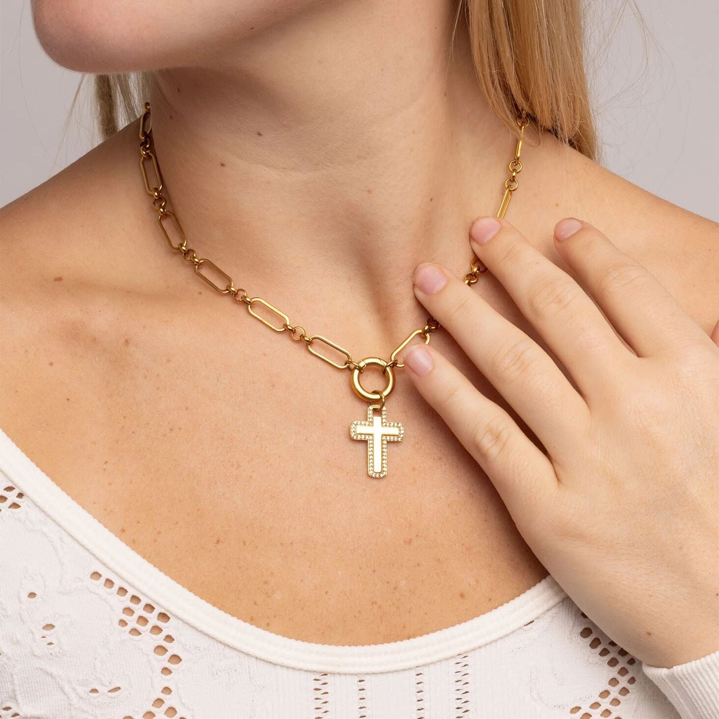 Gold Paperclip Necklace – 18K Gold Stainless Steel Long Charm Holder Chain - Necklaces | Sunflower Soul Boutique