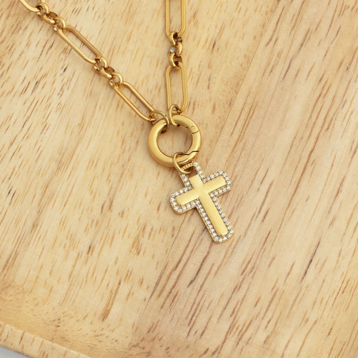 Gold Paperclip Necklace – 18K Gold Stainless Steel Long Charm Holder Chain - Necklaces | Sunflower Soul Boutique