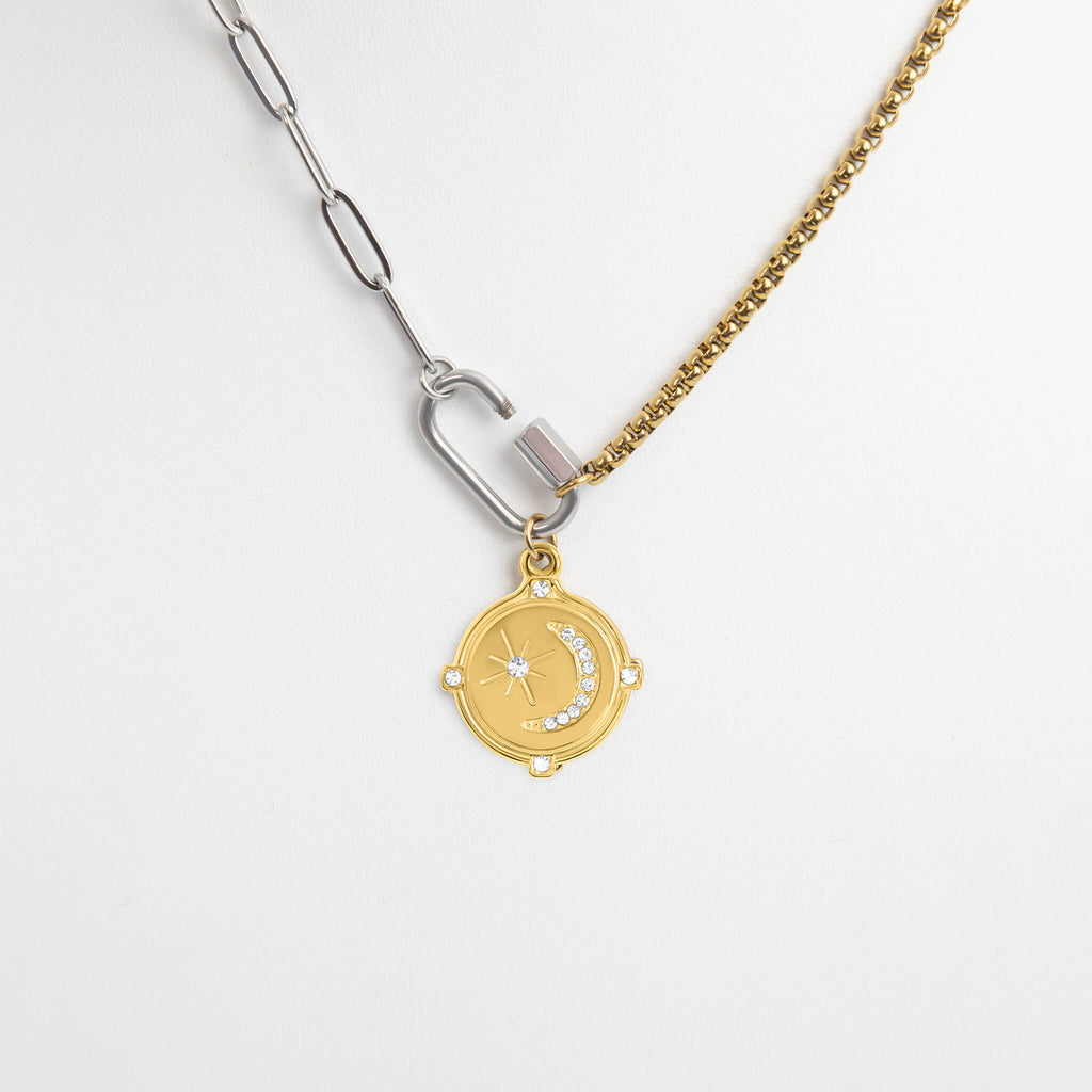 Gold Paperclip Necklace – Mixed Metal Double Chain With Carabiner Clasp - Charm holder | Sunflower Soul Boutique