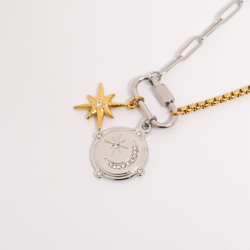 Gold Paperclip Necklace – Mixed Metal Double Chain With Carabiner Clasp - Charm holder | Sunflower Soul Boutique