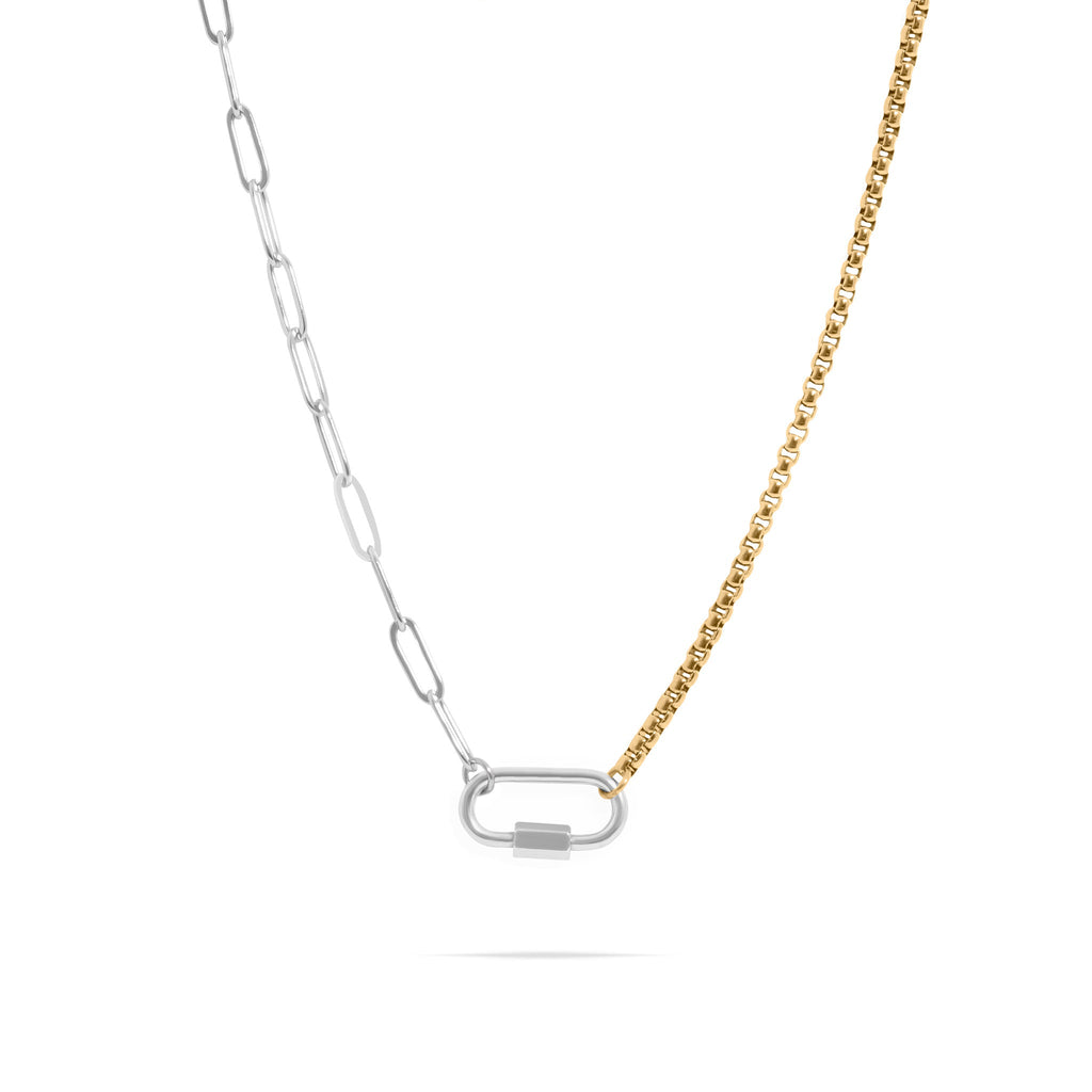 Gold Paperclip Necklace – Mixed Metal Double Chain With Carabiner Clasp - Charm holder | Sunflower Soul Boutique